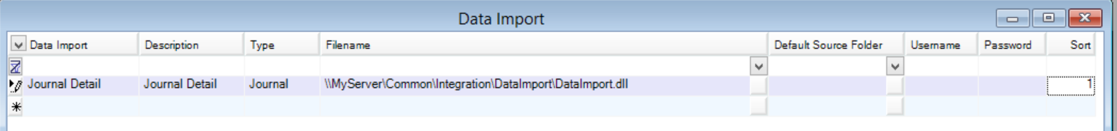 Data Import window; shows the Journal Detail data import information.