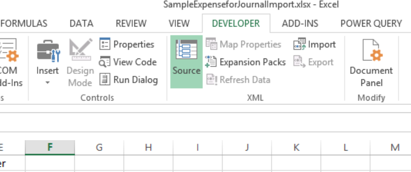 Excel; shows the Developer tab and Source button.