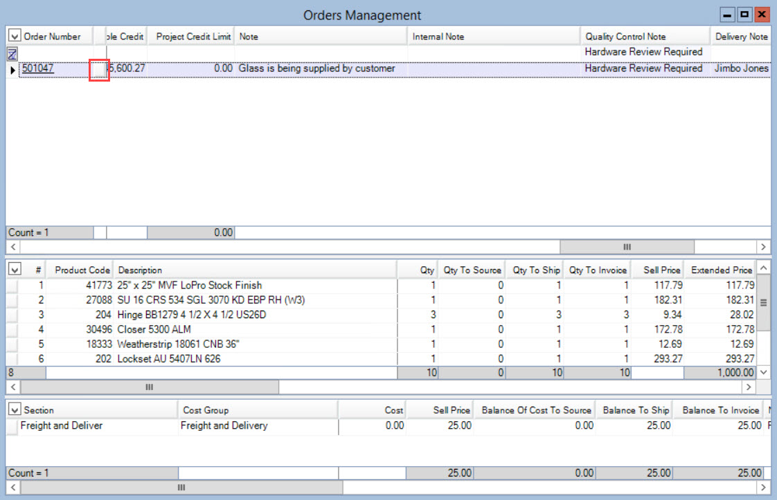 Orders Management window; shows the location of the Open Order button.