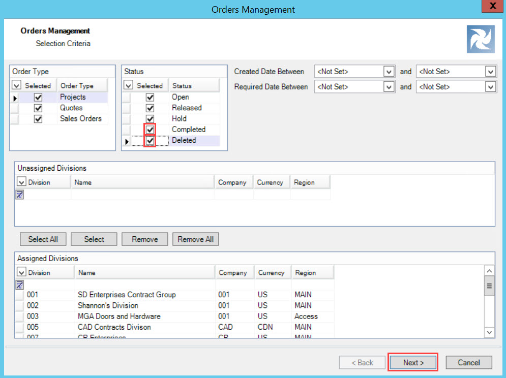 Filtering All Orders From A Customer Using The Orders Management Wizard