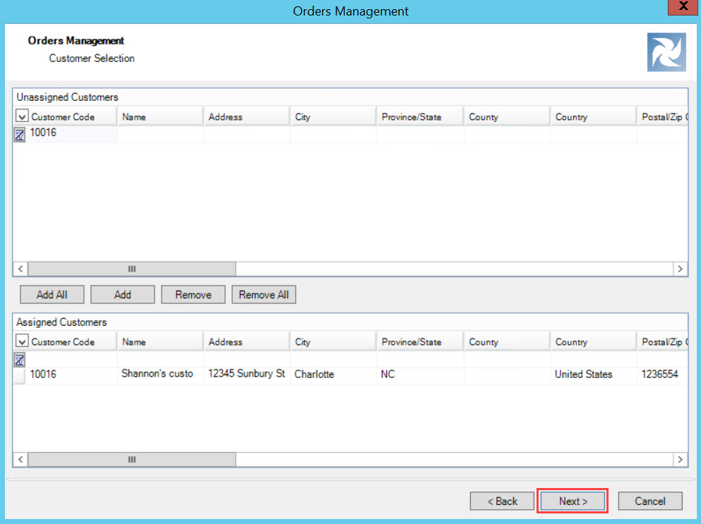 Filtering All Orders From A Customer Using The Orders Management Wizard