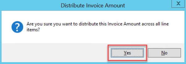 Distribute invoice amount dialog box.