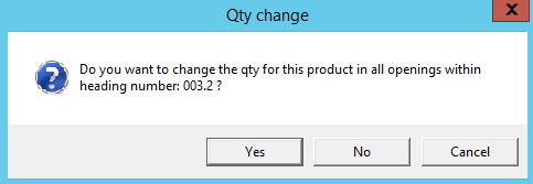 Quantity change dialog box.