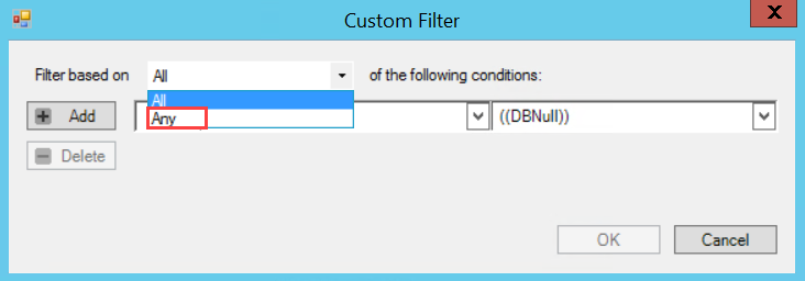 Custom Filter window; shows the Filter based on drop-down list.