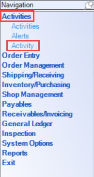 Enterprise Navigation menu; shows the location of Activities and Activity.