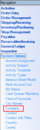 Enterprise Navigation menu; shows the location of System Options and Company.