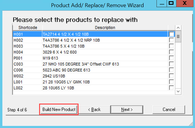 Product Change Wizard, Step 4; shows the location of the Build New Product button.