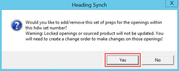 Heading Synch dialog box; shows the location of the Yes button.