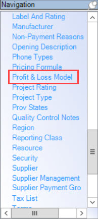 Enterprise Navigation menu; shows the location of Profit & Loss Model.