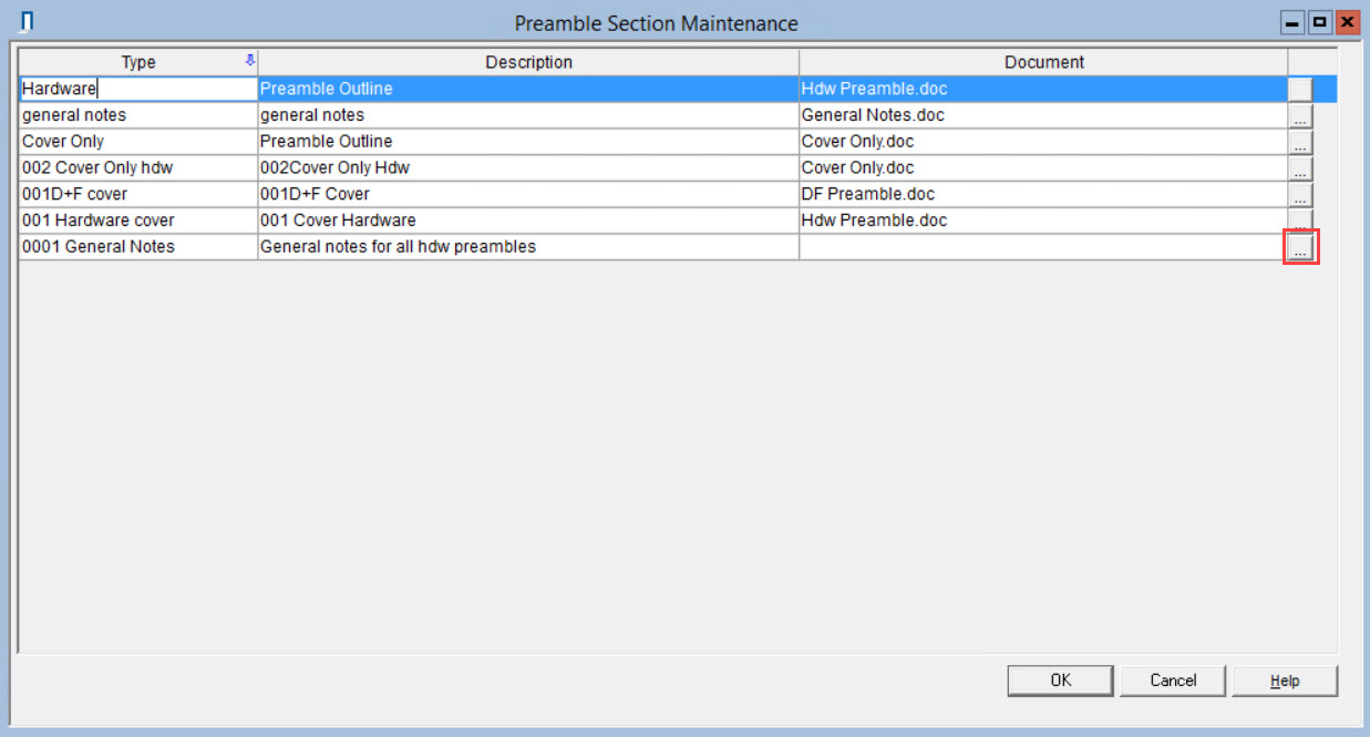 Preamble Section Maintenance window; shows the location of the ellipses button.
