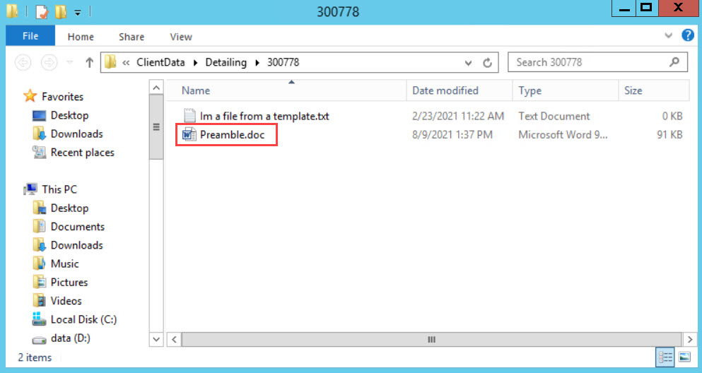 File Explorer; shows the project file folder and the new preamble file.