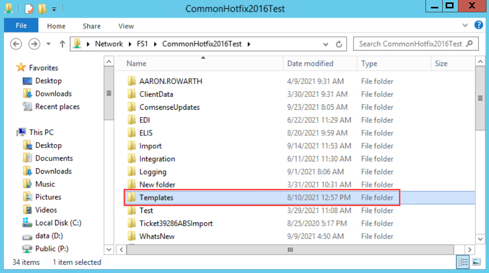 File Explorer; shows the Template folder in the Common folder.