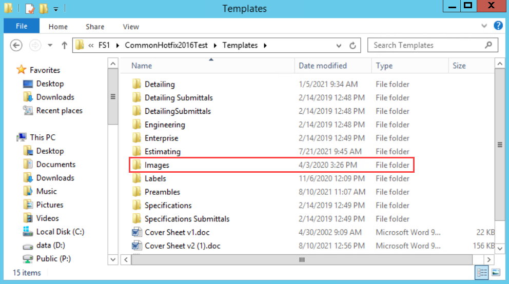 File Explorer; shows the Images folder in the Template folder.
