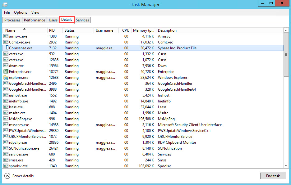 Task Manager; shows the location of the Details tab.