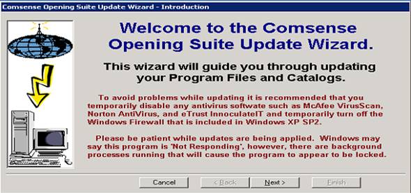 Comsense Opening Suite Update Wizard, Welcome page.