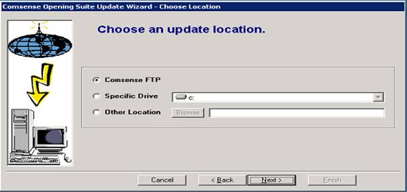 Comsense Opening Suite Update Wizard, Update Location page.
