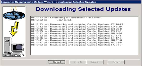 Comsense Opening Suite Update Wizard, Downloading Selected Updates page.