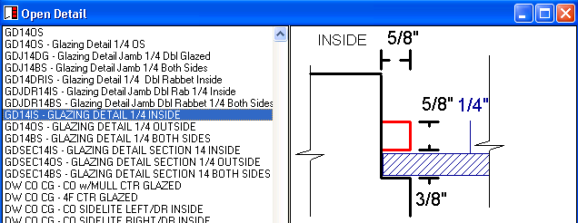 Open Detail window; shows an example of the GD14IS detail.