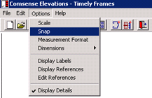 Elevations window; shows the pathway to Snap dimensions.