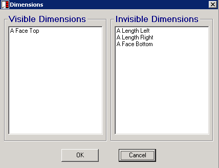 Dimensions window; shows A Fact Top in the Visible Dimensions pane.