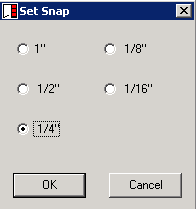 Set Snap window; shows the 1/4 inch radio button selected.